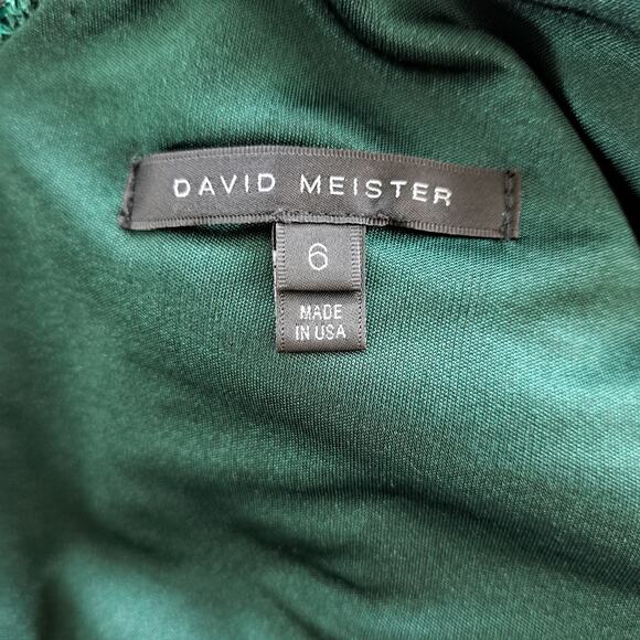 DAVID MEISTER One-Shoulder Sequin Lace Cocktail Sheath Dress Sz 6 Emerald Green - Picture 7 of 10